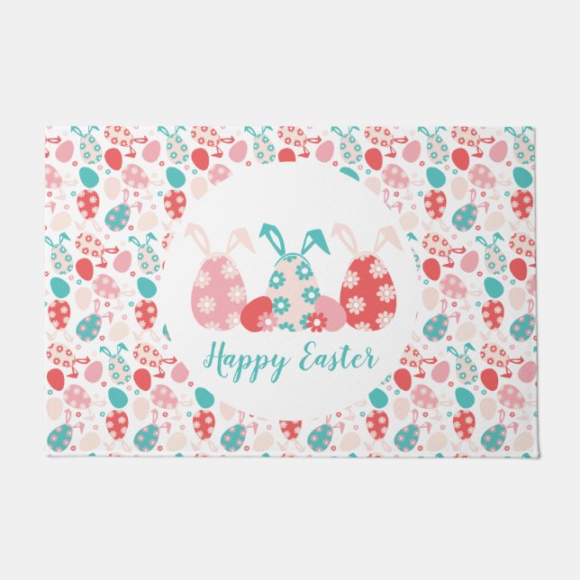 Happy Oaster Decorated Eggs Bunny Oars Fußmatte (Vorderseite)