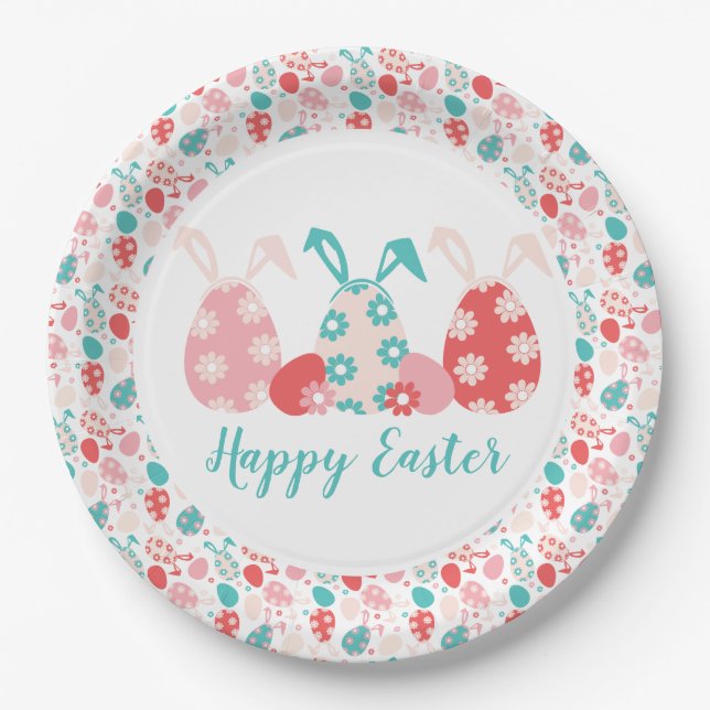 Happy Oaster Decorated Eggs Bunny Oars Pappteller (Vorderseite)