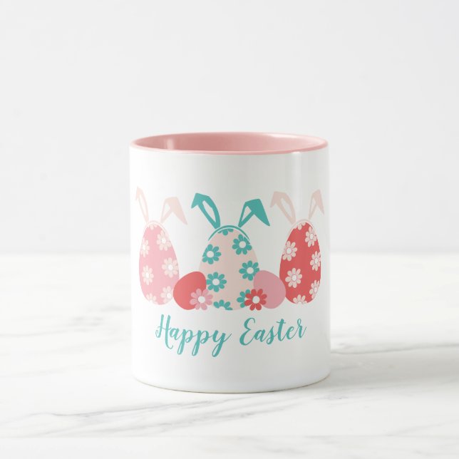 Happy Oaster Decorated Eggs Bunny Oars Tasse (Zentrum)