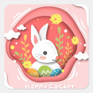 Happy Oaster Decoration Quadratischer Aufkleber