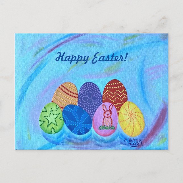 Happy Oaster Decorative Pointillism Eier Postkarte (Vorderseite)