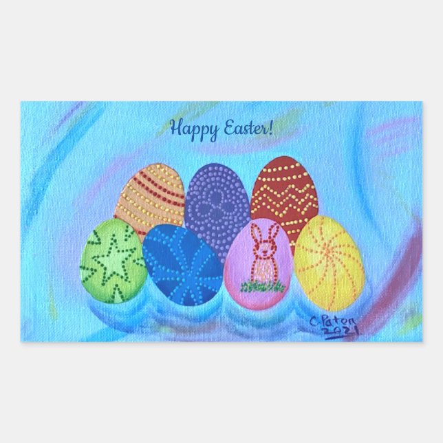 Happy Oaster Decorative Pointillism Eieraufkleber Rechteckiger Aufkleber (Vorderseite)