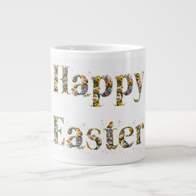 Happy Oaster Decorative Text Baby Chicks Jumbo-Tasse (Vorderseite)