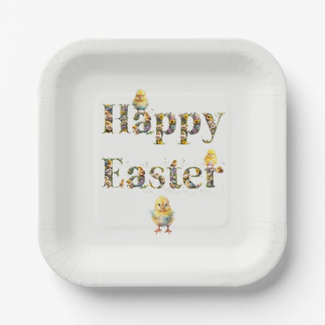 Happy Oaster Decorative Text Baby Chics Pappteller (Vorderseite)