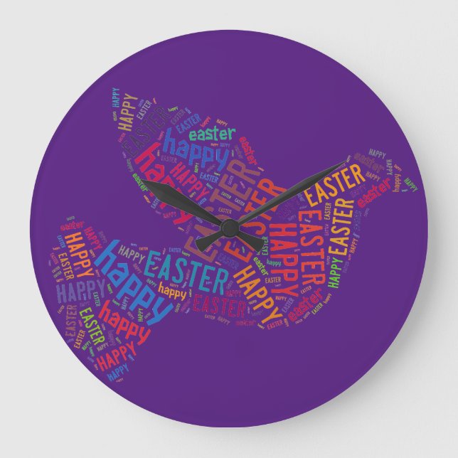 Happy Oaster Dove Grußtext Große Wanduhr (Vorderseite)