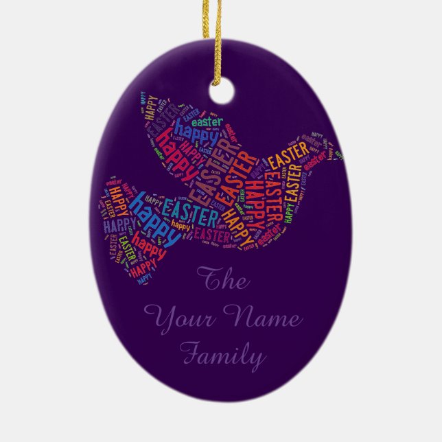 Happy Oaster Dove Grußtext Keramik Ornament (Hinten)