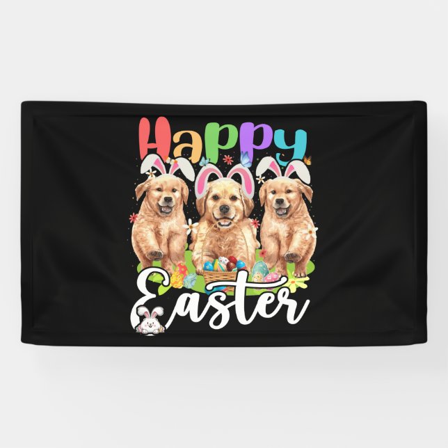 Happy Oaster Drei Golden Retriever Sonnenhase Banner (Horizontal)