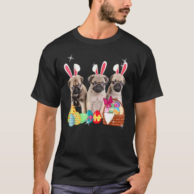 Happy Oaster Drei Mops Hundshund T-Shirt (Vorderseite)