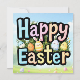 Happy Oaster Eggs and Bunnies Feiertagskarte
