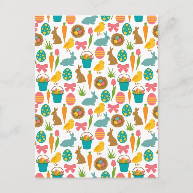 Happy Oaster Eggs Bunny Chicks Patten Postkarte (Vorderseite)