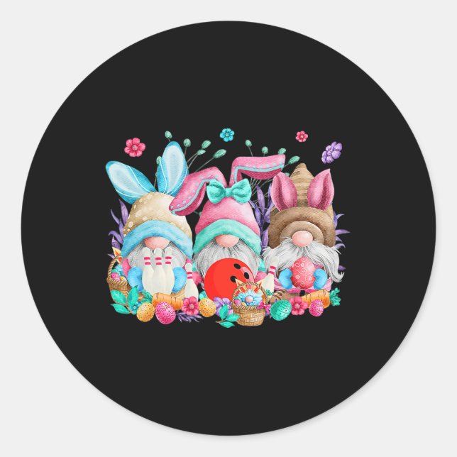 Happy Oaster Eggs Bunny Gnomes Bowling Lover Easte Runder Aufkleber (Vorderseite)