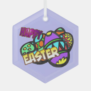 Happy Oaster Eggs Cust.BG Glas Ornament