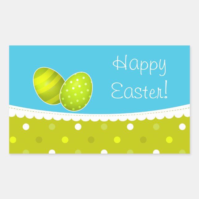 Happy Oaster Eggs Green Blue Design Rechteckiger Aufkleber (Vorderseite)