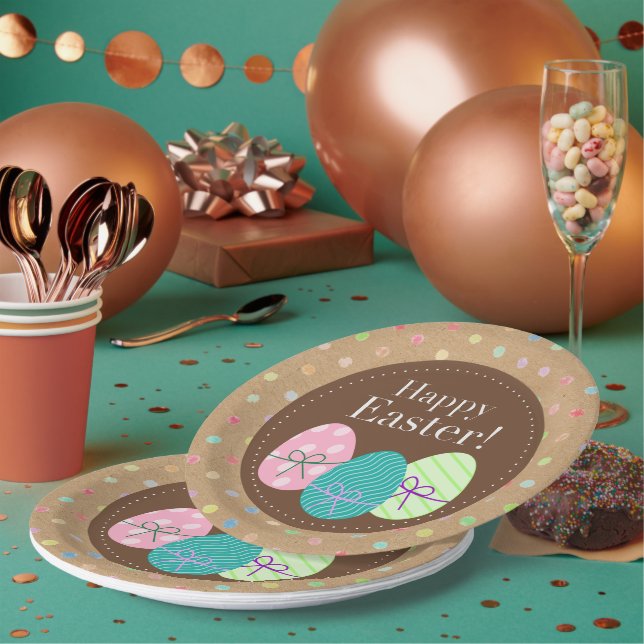 Happy Oaster Eggs Punkte auf Imitate Kraft Paper Pappteller (Multi)