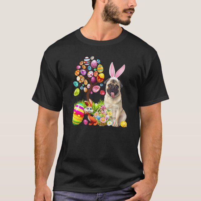 Happy Oaster Eggs Tree Bunny Fawn Mops Hund T-Shirt (Vorderseite)