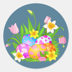 Happy Oaster Eggs und floral Runder Aufkleber