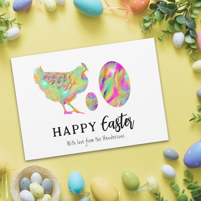 Happy Oaster Eiern und Hühneraquarell Budget (Personalized happy easter colorful watercolor cute chicken Easter eggs budget holiday greetings card)