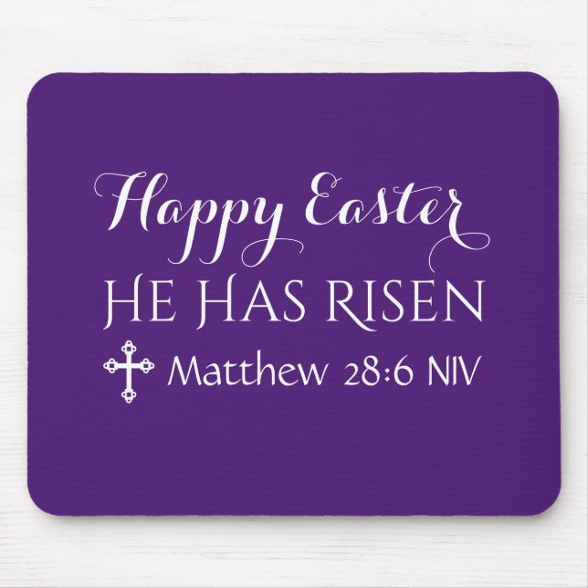Happy Oaster Er hat Risen Bible Verse Dunkel Lila Mousepad (Vorne)