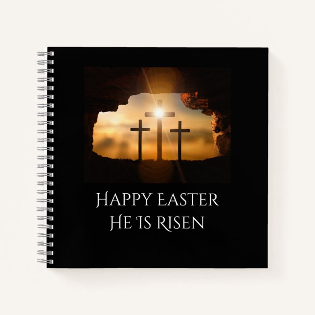 Happy Oaster Er ist drei Kreuze Risen Notizbuch (Vorderseite)