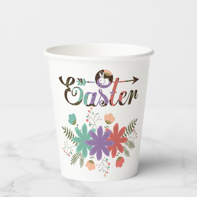 Happy Oaster - farbenfrohe Blume Paper Cup Pappbecher (Rückseite)