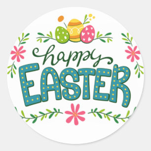 Happy Oaster Floral Blume Ostereier Runder Aufkleber