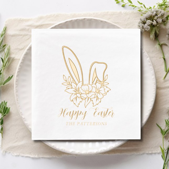 Happy Oaster Floral Bunny Oars Personalisiert Name Servietten Mit Folie (Von Creator hochgeladen)