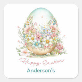 Happy Oaster Floral Easter Egg Personalisiert Quadratischer Aufkleber
