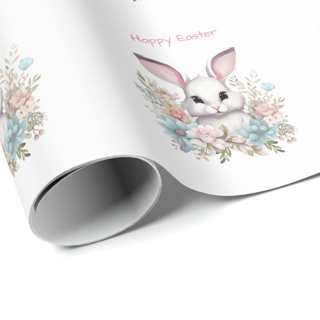 Happy Oaster Floral Ostern Bunny Rabbit Geschenkpapier (Rolleneckpunkt)