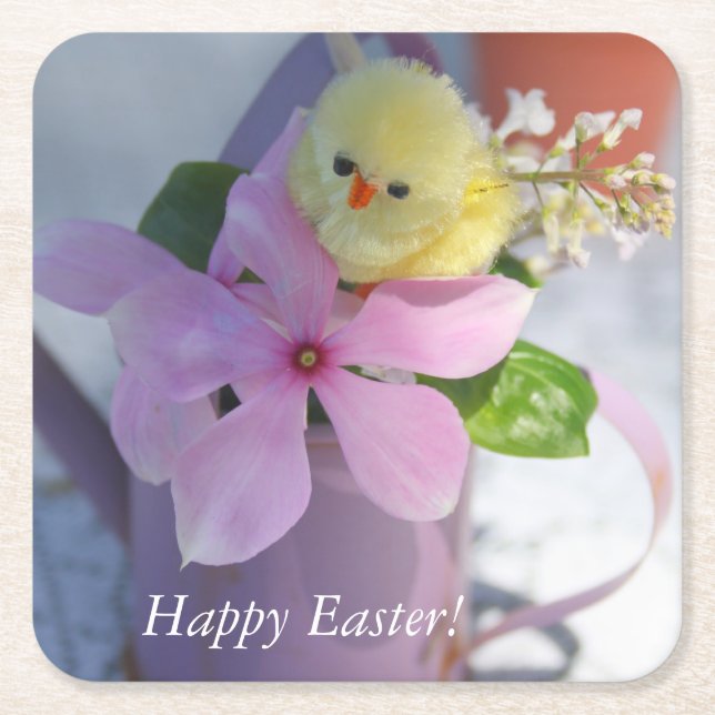 Happy Oaster Floral Spring Chicken Rechteckiger Pappuntersetzer (Vorderseite)