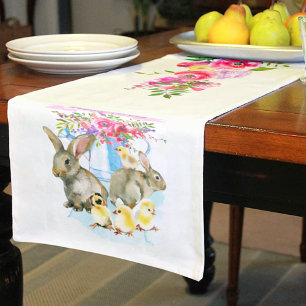 Happy Oaster Floral und Bunnies Kurzer Tischläufer