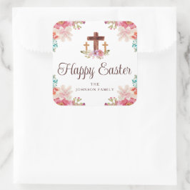 Happy Oaster Floral Watercolor Religious Cross Quadratischer Aufkleber