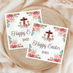 Happy Oaster Floral Watercolor Religious Cross Serviette