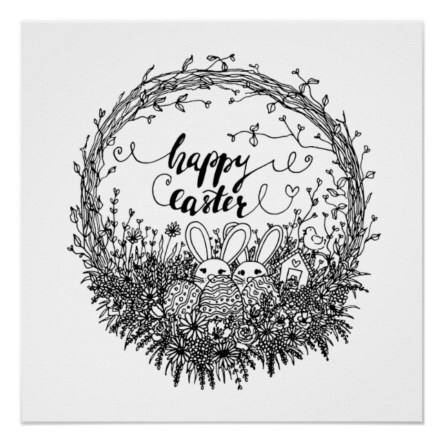 Happy Oaster Floral Wreath Art Poster (Vorderseite)