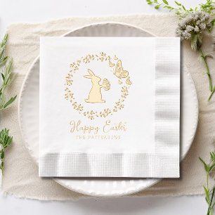 Happy Oaster Floral Wreath Bunny Butterflies Name Servietten Mit Folie