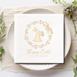 Happy Oaster Floral Wreath Bunny Butterflies Name Servietten Mit Folie