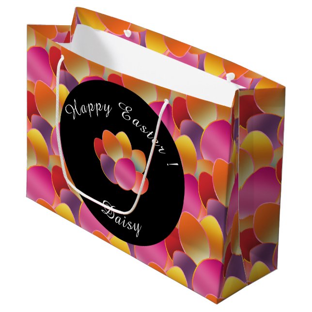 Happy Oaster Foil Gradient Spring Colors Muster Große Geschenktüte (Vorderseite Schrägansicht)