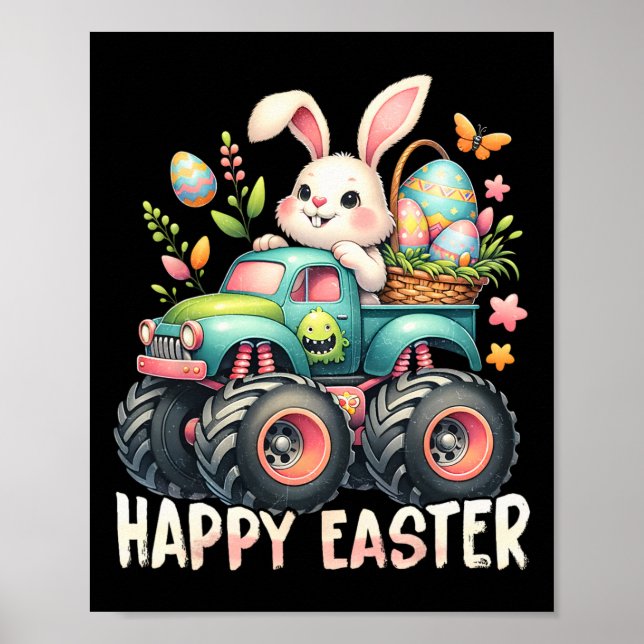 Happy Oaster Funny Construction Trucks Kids Bunny Poster (Vorne)