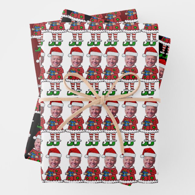 Happy Oaster Funny Joe Biden Elf Weihnachten Geschenkpapier Set (Beispiel)