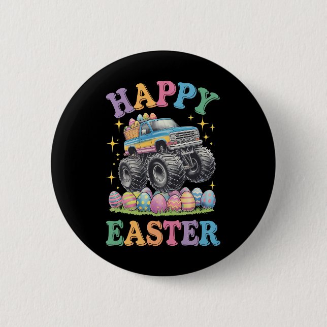 Happy Oaster Funny Monster Truck Crush Eggs Button (Vorderseite)