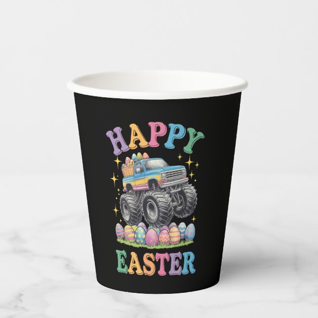 Happy Oaster Funny Monster Truck Crush Eggs Pappbecher (Vorderseite)