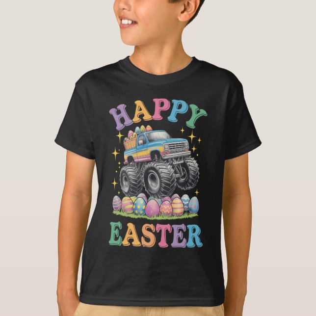 Happy Oaster Funny Monster Truck Crush Eggs T-Shirt (Vorderseite)