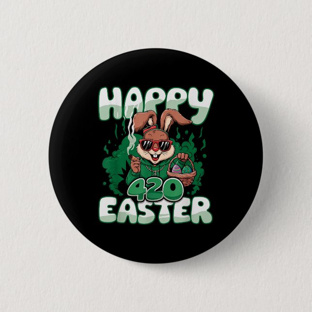 Happy Oaster Funny Smoking Osterfeier Bunny Men Da Button (Vorderseite)