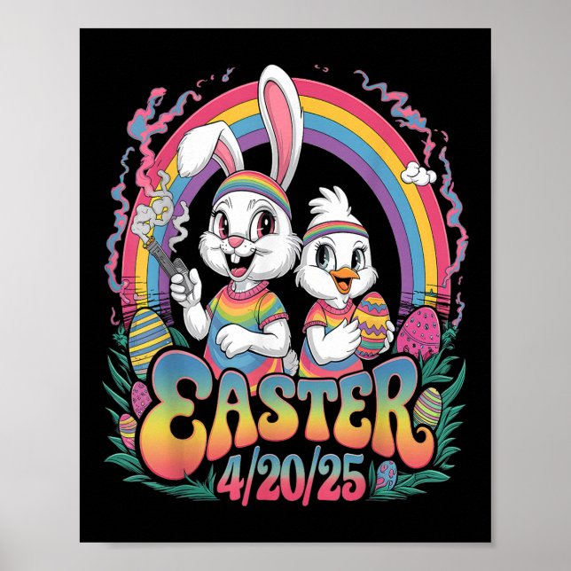 Happy Oaster Funny Smoking Osterfeier Bunny Men Da Poster (Vorne)