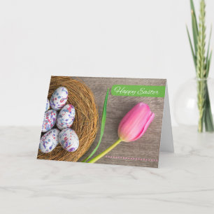 Happy Oaster für jedermann Pink Tulip und Eier Feiertagskarte