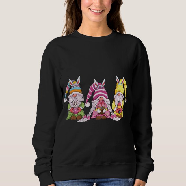 Happy Oaster Gnome mit Bunny Oars Ei Jagen Ee Sweatshirt (Vorderseite)