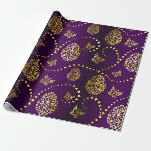 Happy Oaster Golden Eggs and Butterfells Lila Geschenkpapier