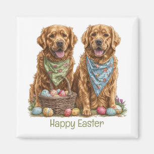 Happy Oaster Golden Retriever Dogs Osterkorb Magnet