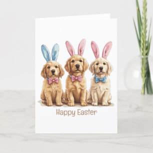 Happy Oaster Golden Retriever Hunde Bunny Ears Feiertagskarte
