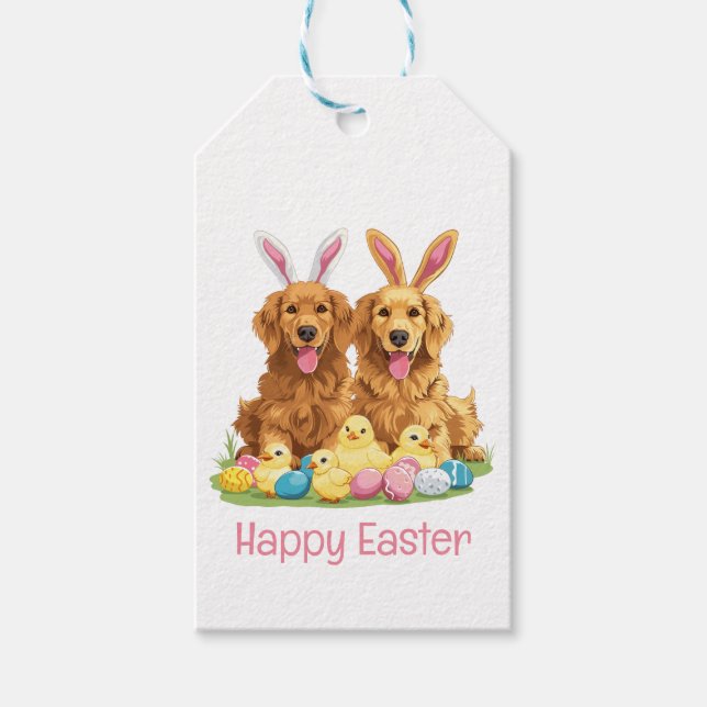 Happy Oaster Golden Retriever Hunde Bunny Ears Geschenkanhänger (Vorderseite)