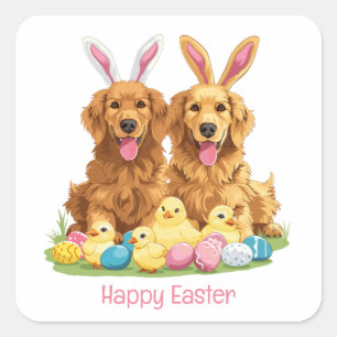Happy Oaster Golden Retriever Hunde Bunny Ears Quadratischer Aufkleber